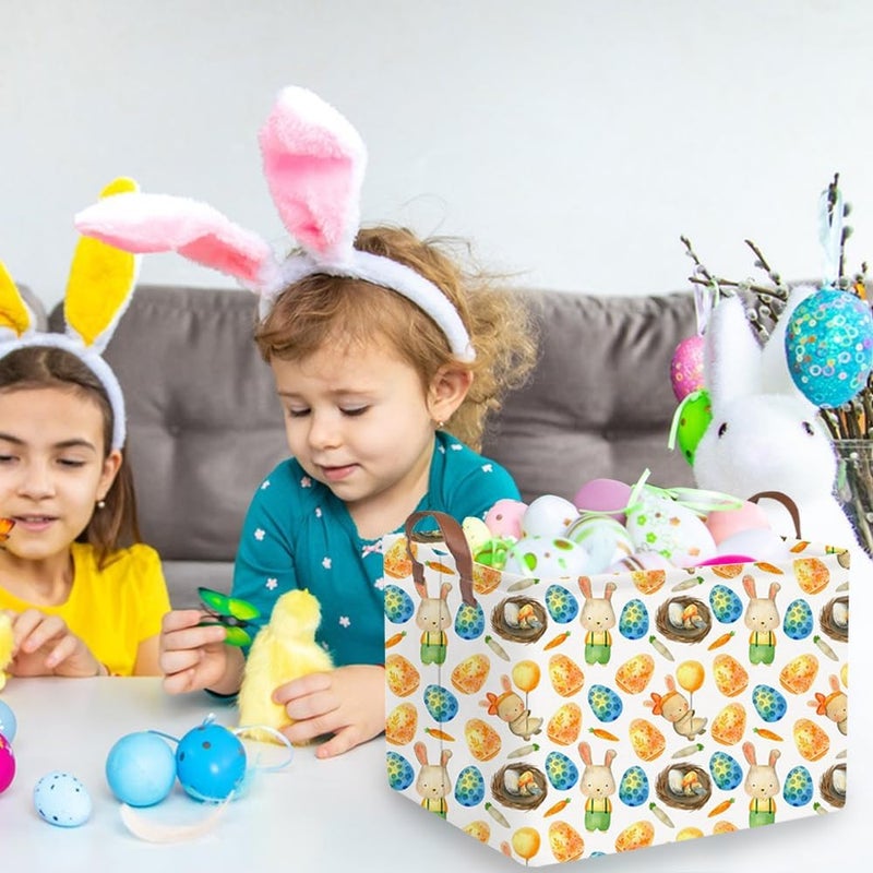 FXOCSHE Rectangular Easter basket,Easter basket empty,Kids Storage Baskets for kids Bedroom,Gift bin,Kids Storage Bin,Easters gift baskets,Kids home Decor(Rabbit Easter egg) - Image 2